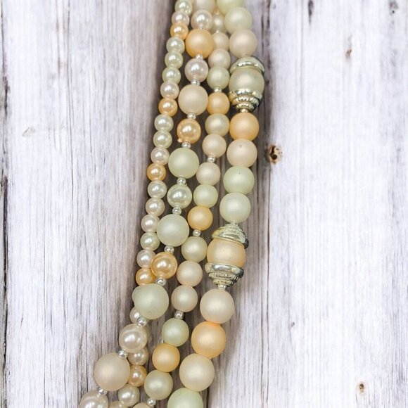 Elegant Quadruple Strand Faux Pearl Necklace White Cream Coral Mid Length 26"L - Picture 2 of 4